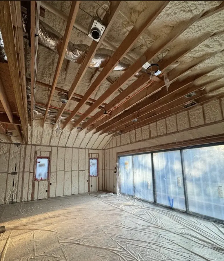 Interior walls and ceiling insulated with spray foam during new construction in Ruskin